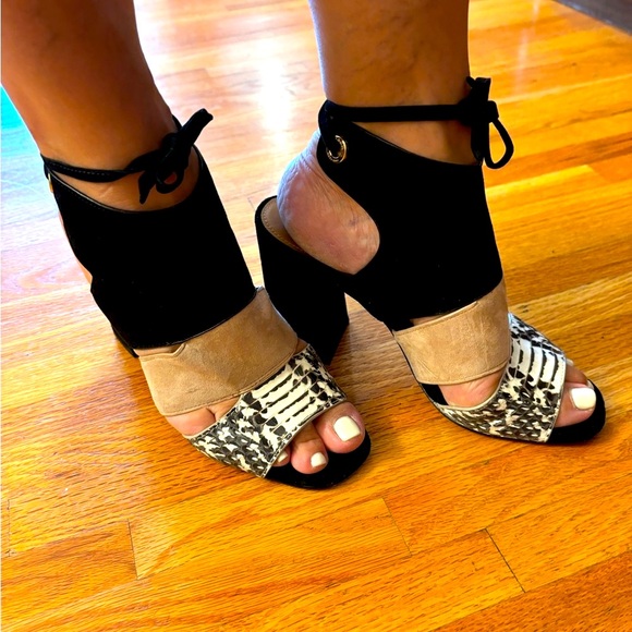 Minetta Land Heel Sandals snake/suede Black Black/White 9 - Picture 4 of 11